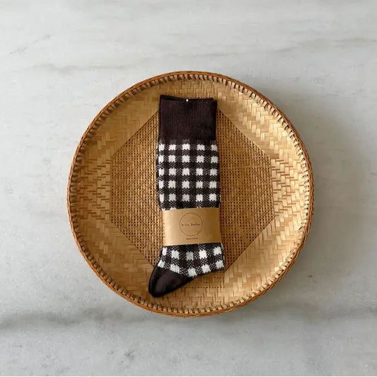 Cotswold Gingham Socks - Espresso Brown