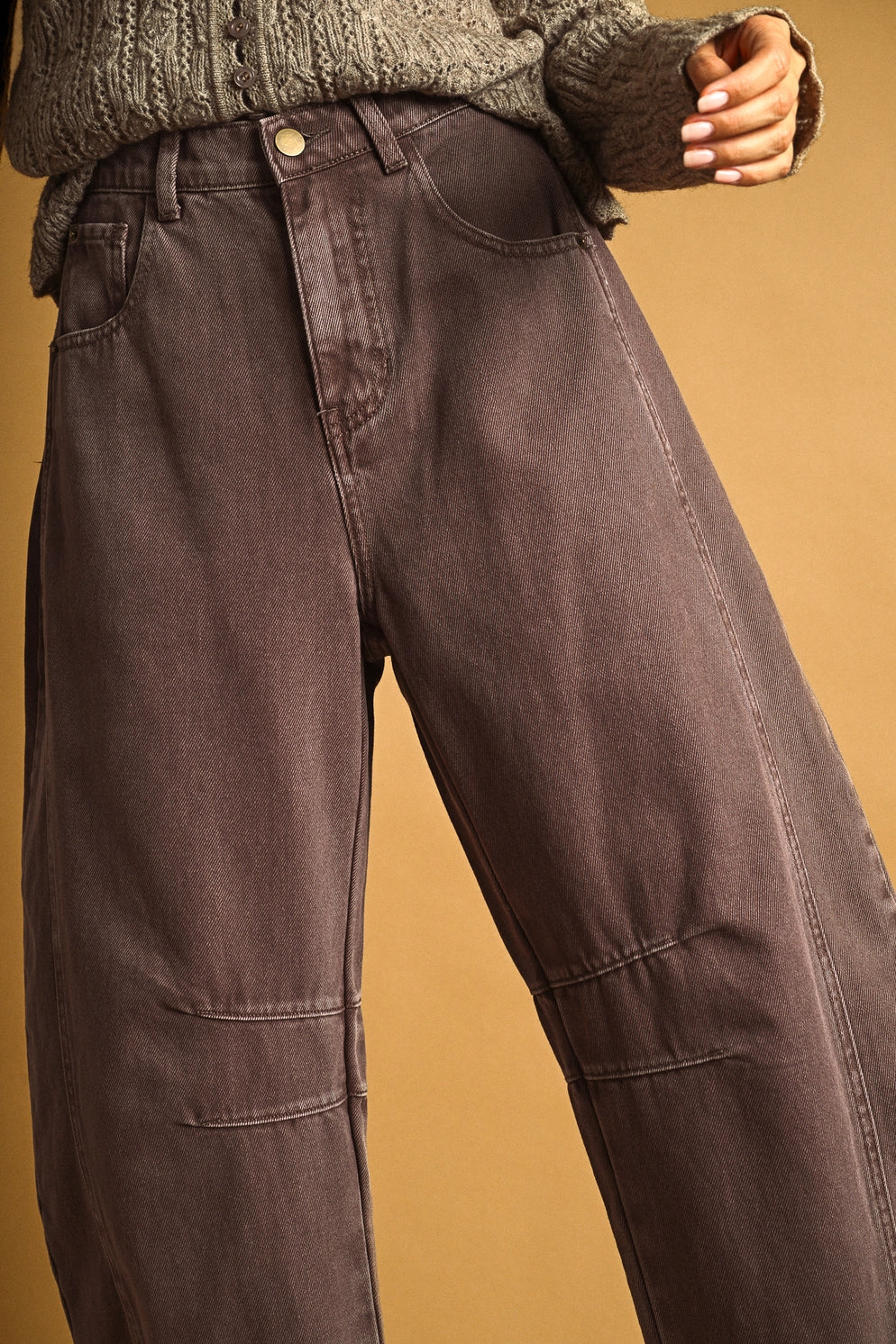 Denim Barrel Pant - Red Bean
