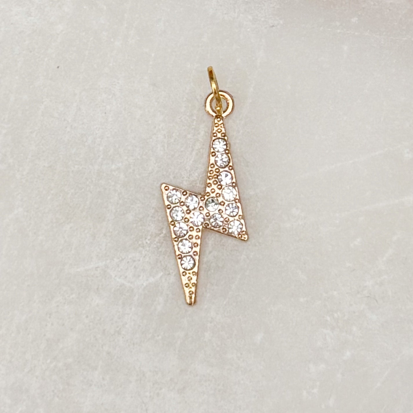 Pave Lightning Bolt Charm - Gold