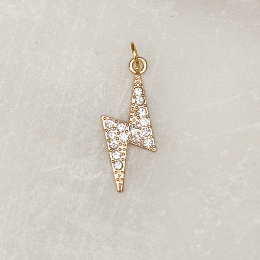 Pave Lightning Bolt Charm - Gold