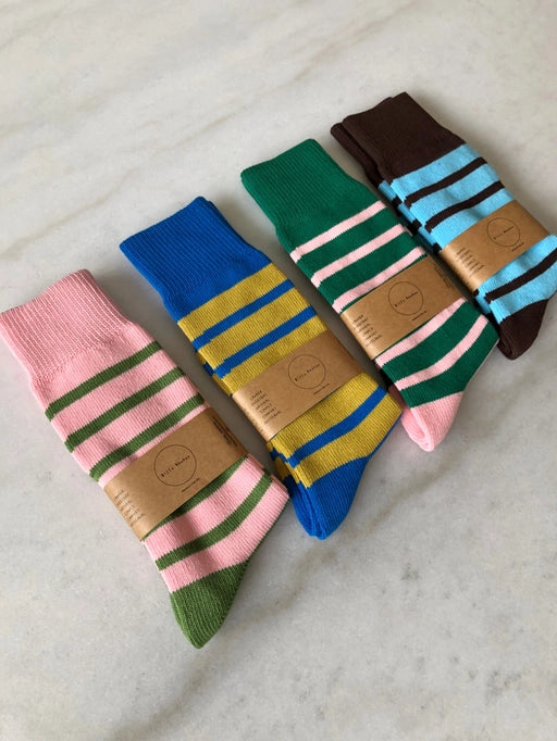 Makino Pop Stripe High Sock - Olive Indigo