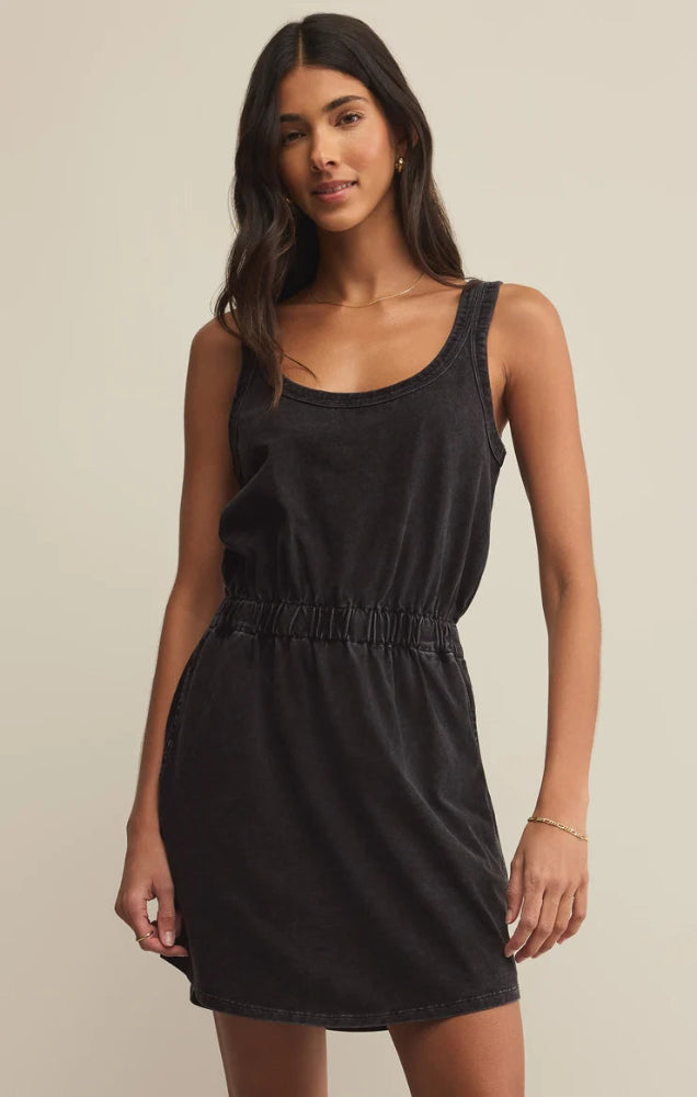 Keegan Slub Jersey Mini Dress - Washed Black