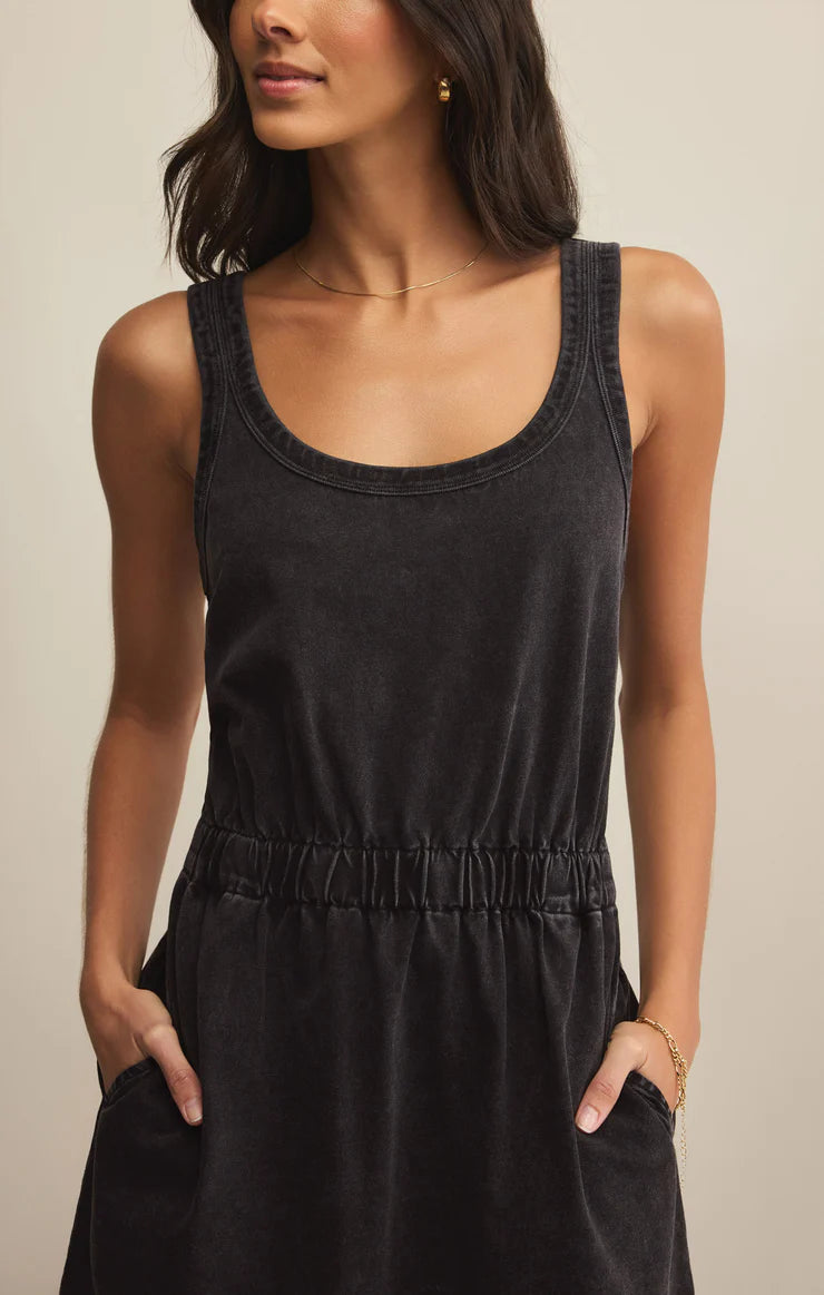 Keegan Slub Jersey Mini Dress - Washed Black
