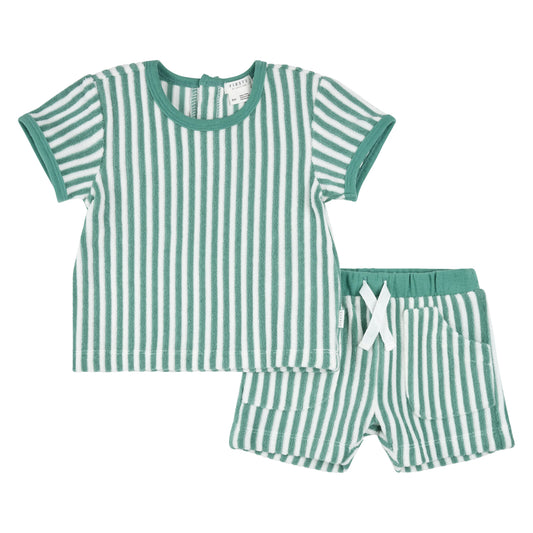 Terry Short Set - Green Stripe
