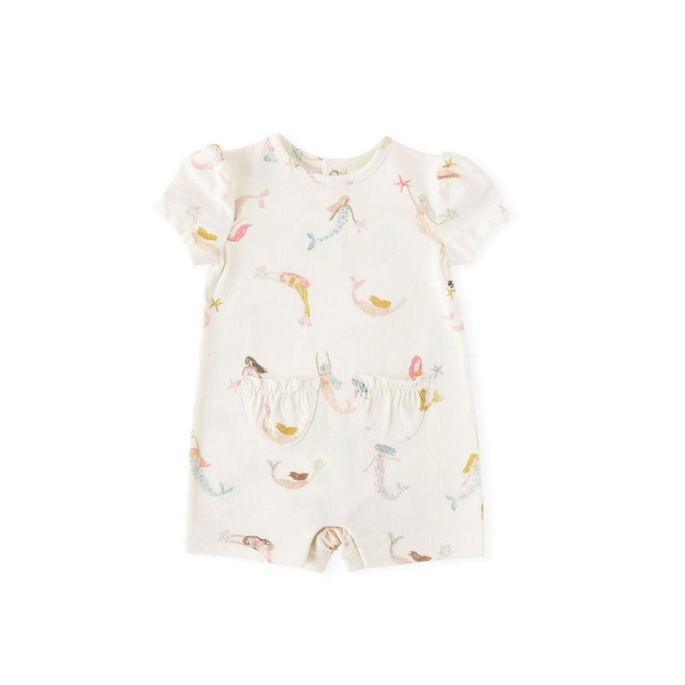 Short Sleeve Puff Romper - Mermaid Melody
