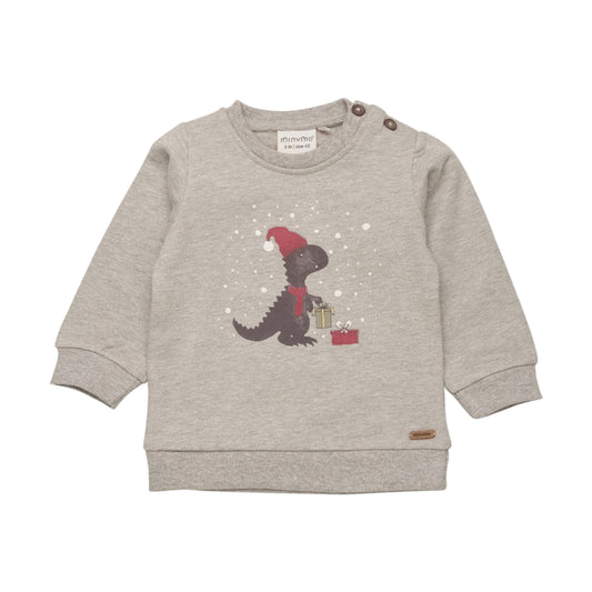 Christmas Dinosaur Sweatshirt - Beige Melange