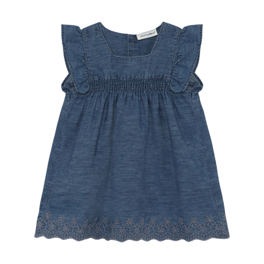 Ruffle Sleeve Chambray Dress