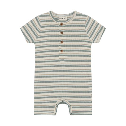 Short Sleeve Romper - Green Stripe