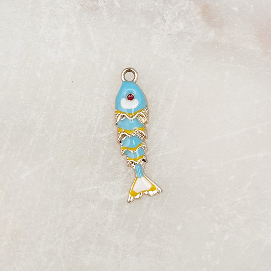 Blue Fish Charm - Gold