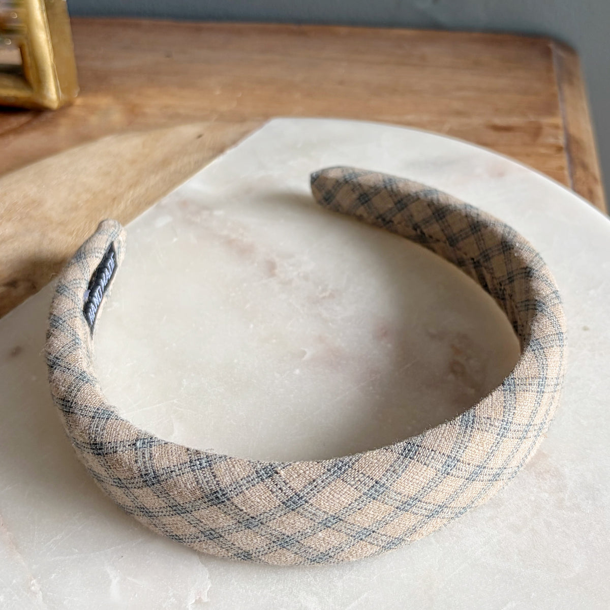 Plaid Fabric Headband - Latte