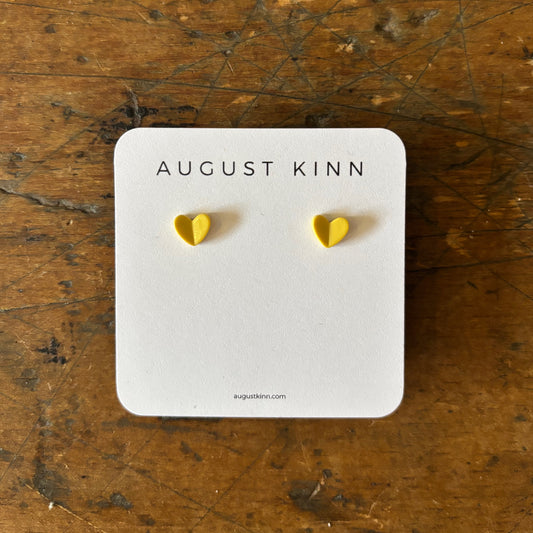 Resin Heart Stud Earrings - Yellow