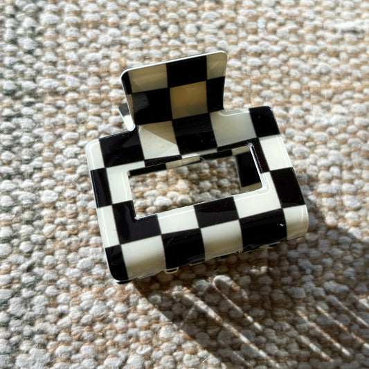 Hair Claw Clip - Checkered Black