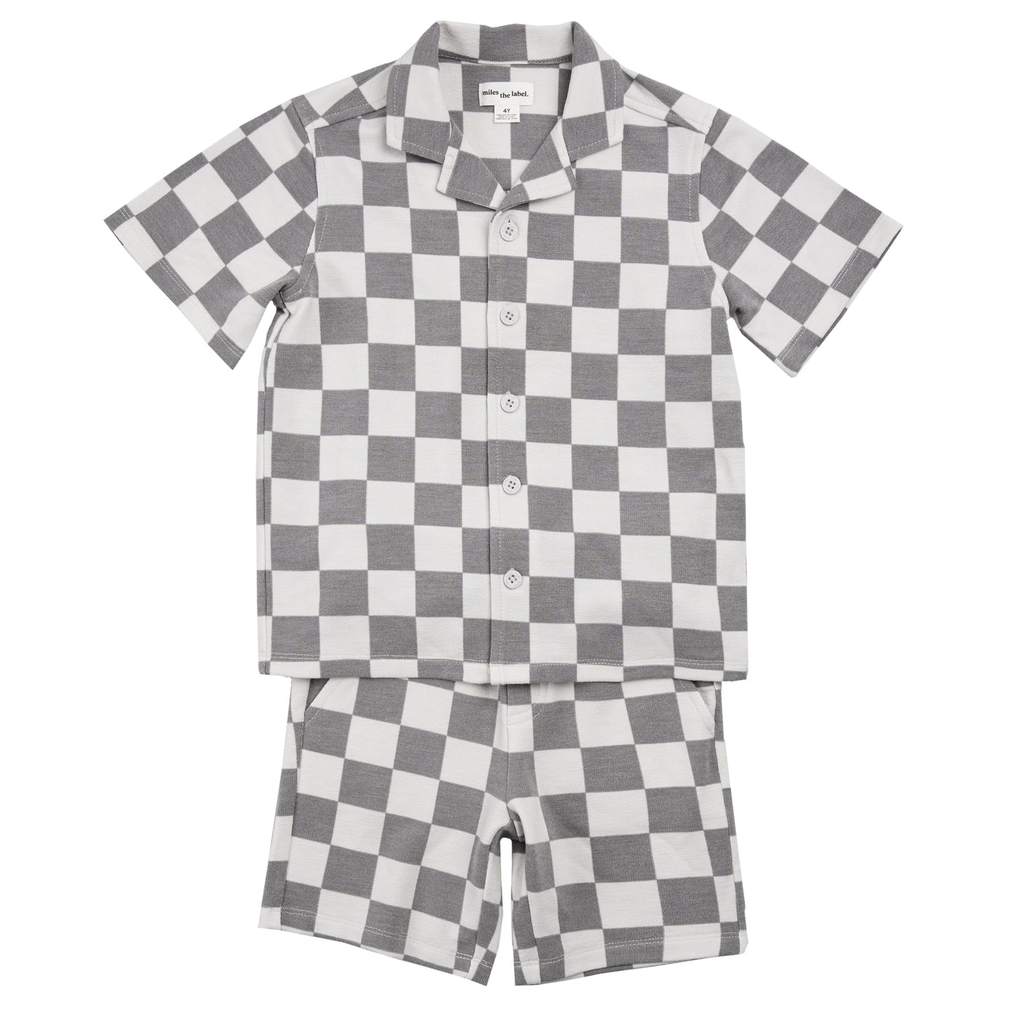 Knit Shirt and Short Set - Grey Checkers