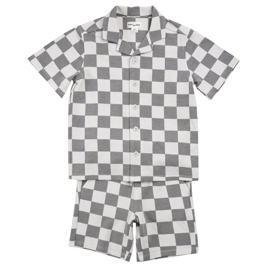 Knit Shirt and Short Set - Grey Checkers