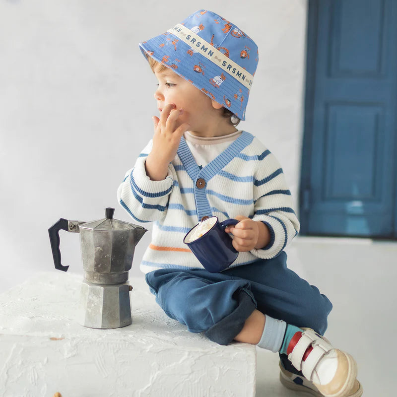 White Knit Cardigan - Blue Stripes