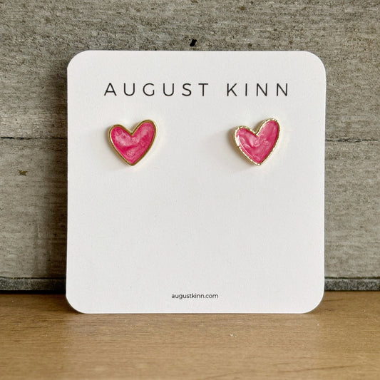 Marbled Pink Heart Stud Earrings