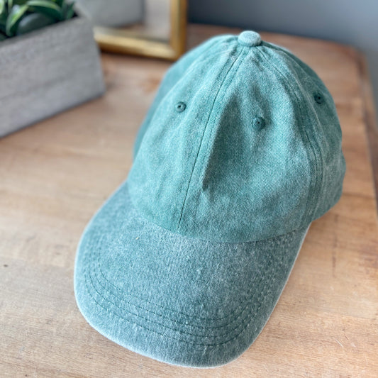 Washed Denim Baseball Cap - Emerald Green