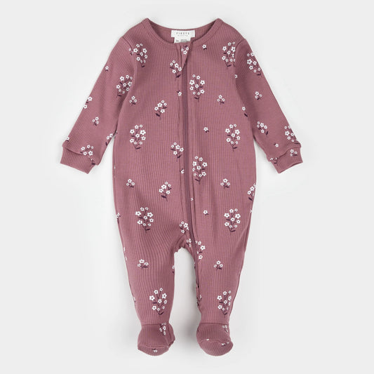 Ribbed Footed Sleeper - Mauve Floral
