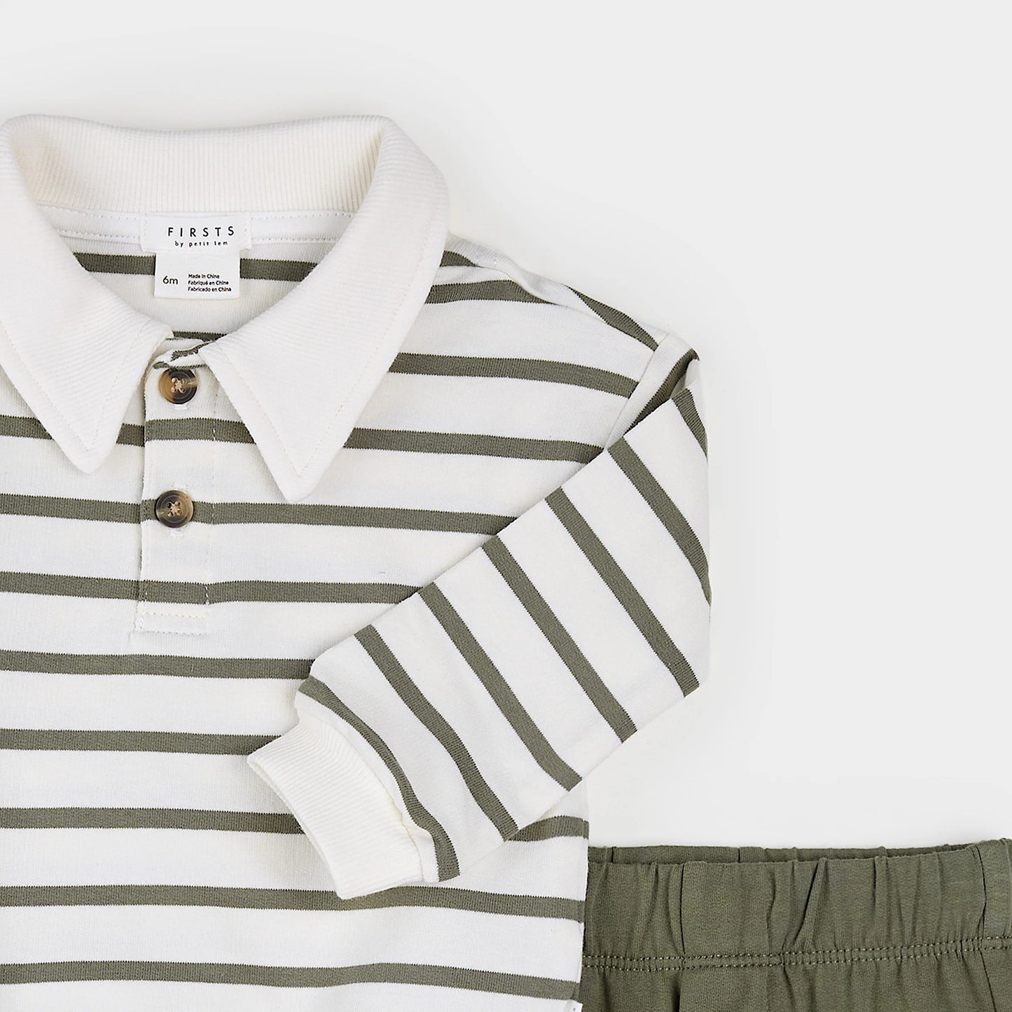 Polo Top and Bottom Set - Olive Green Stripes