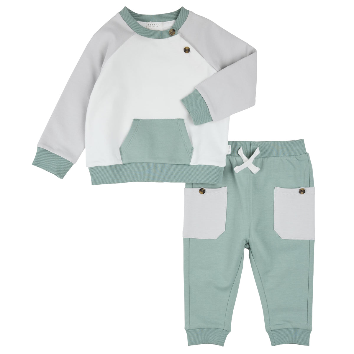 Sweatshirt and Pant Set - Sage Colour Block