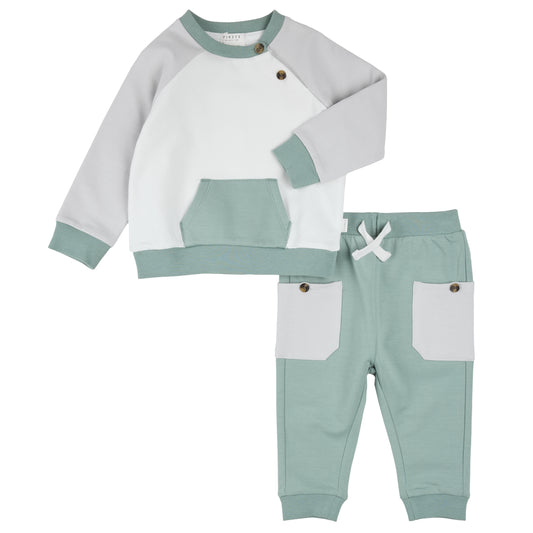 Sweatshirt and Pant Set - Sage Colour Block