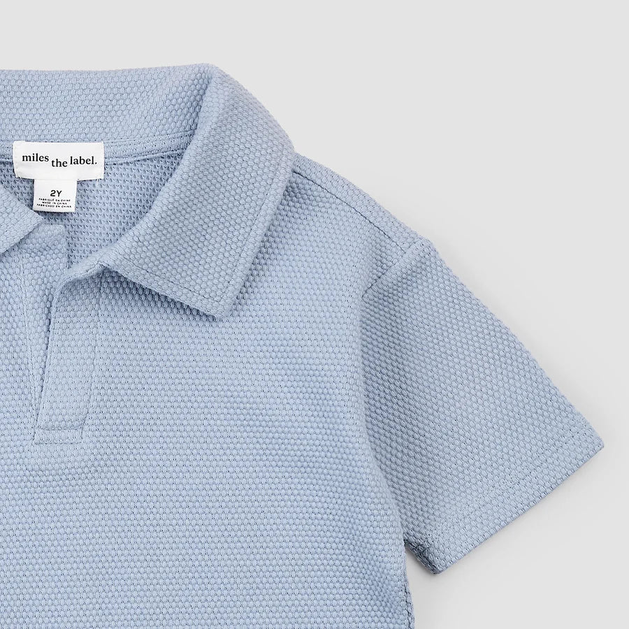Knit Shirt and Short Set - Dusty Blue