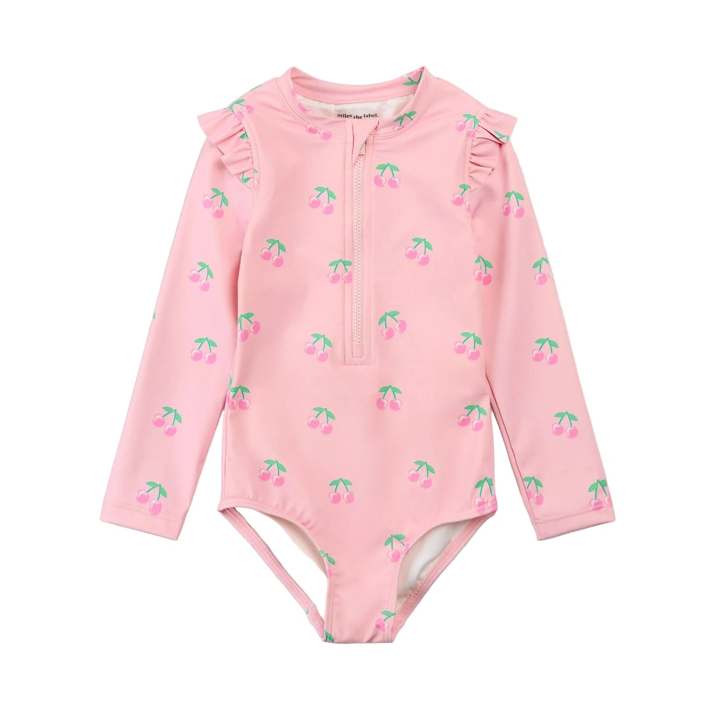 Cherry Long-Sleeved Swimsuit - Pink