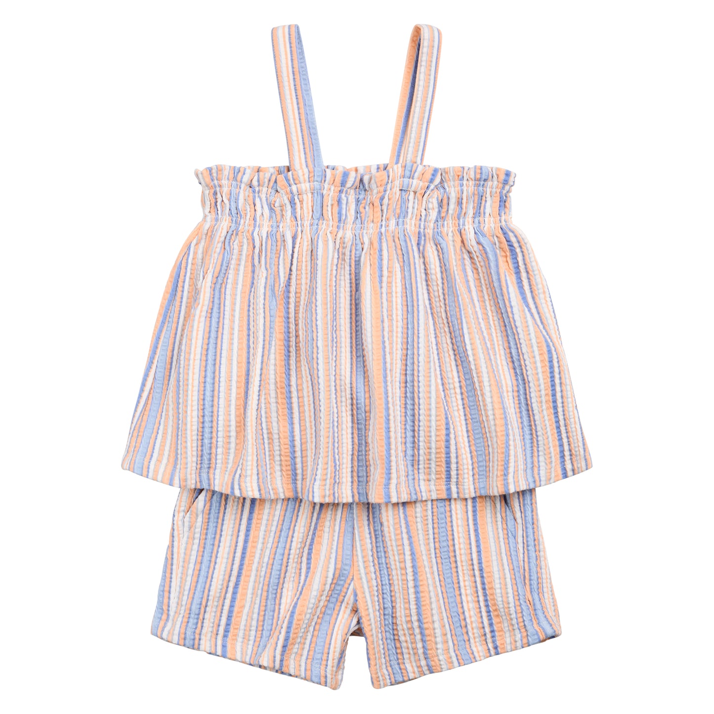 Knit Tank Top and Short Set - Orange Stripes