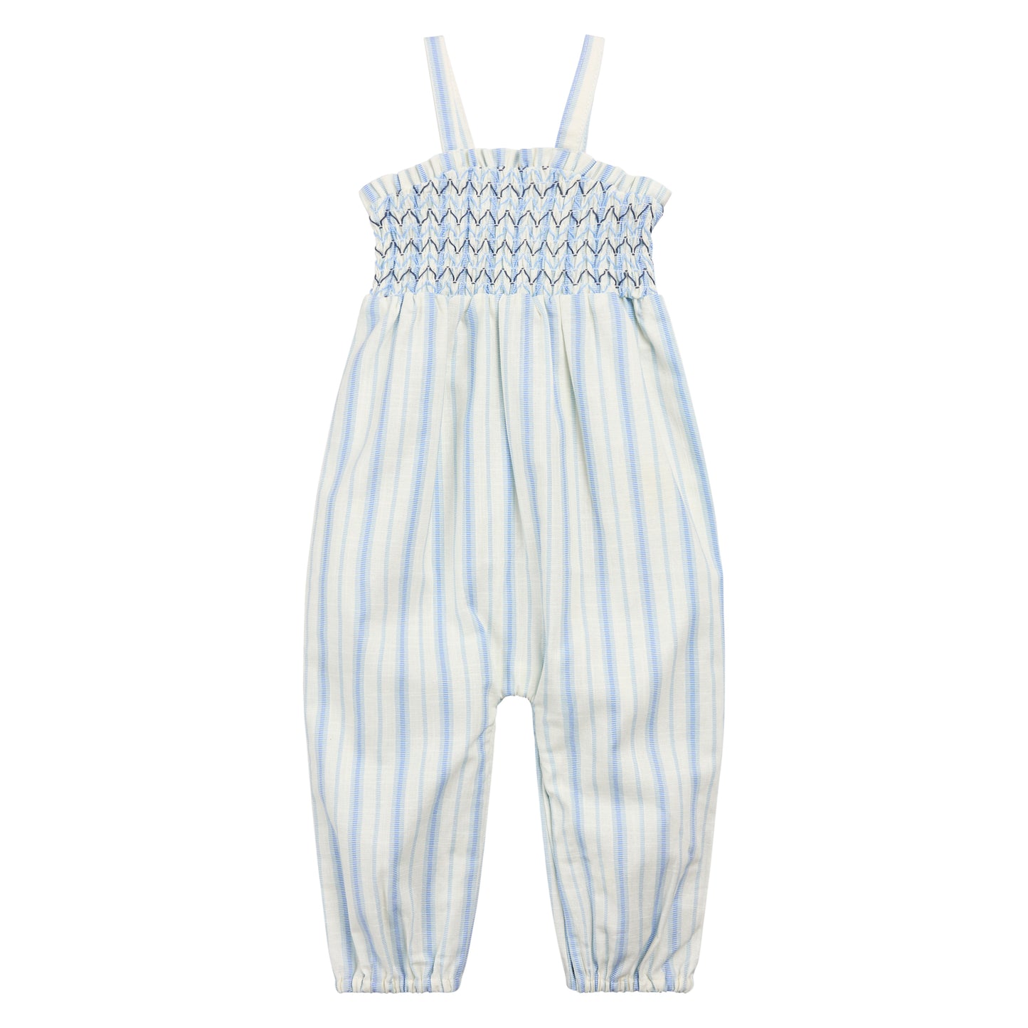 Smocked Romper - Baby Blue Stripe
