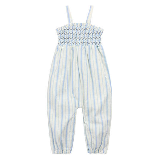 Smocked Romper - Baby Blue Stripe