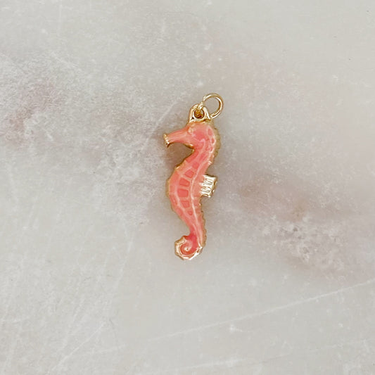 Coral Seahorse Charm - Gold