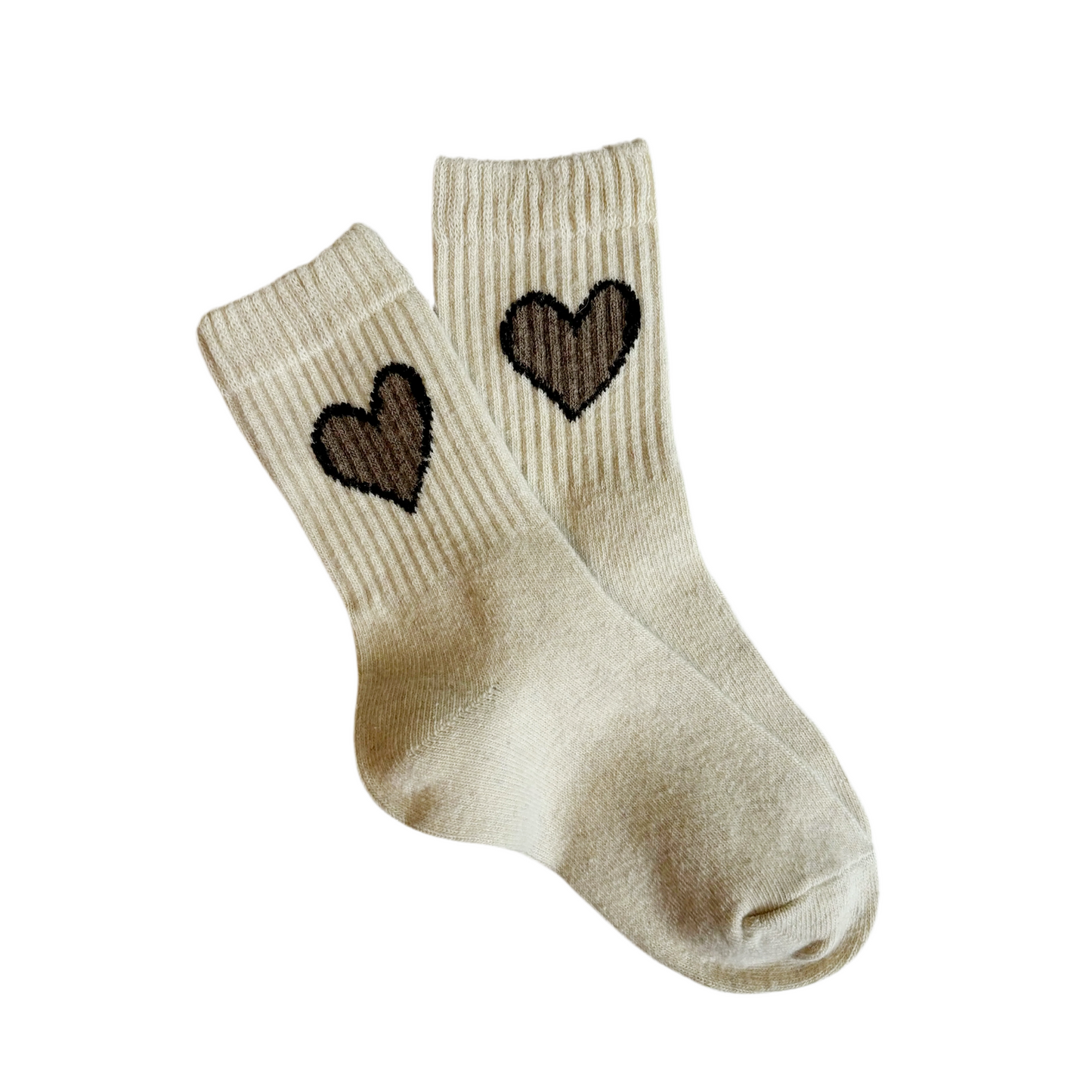 Ribbed Heart Tube Socks - Oatmeal