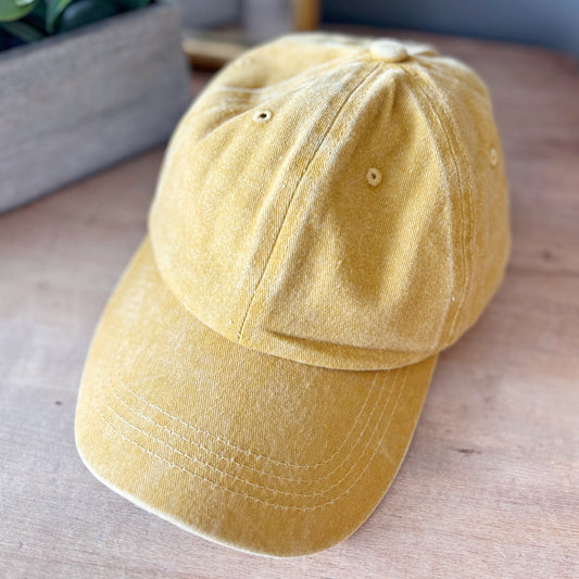 Washed Denim Baseball Cap - Yellow