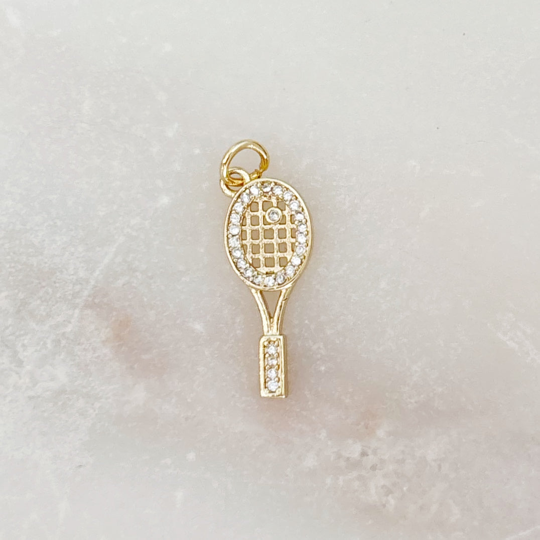 Pave Tennis Racket Charm - Gold