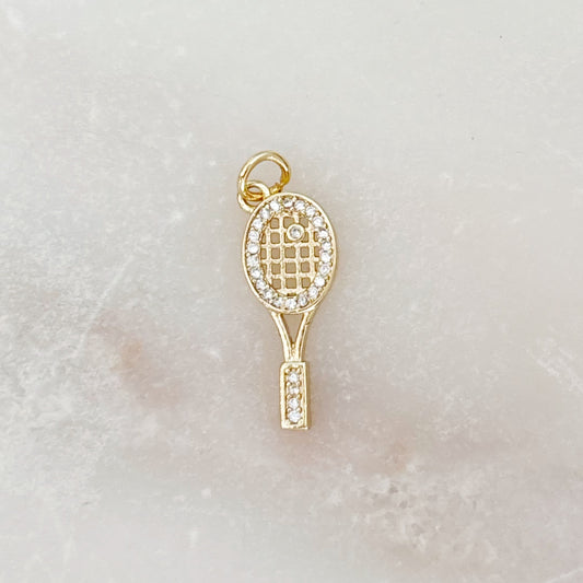 Pave Tennis Racket Charm - Gold