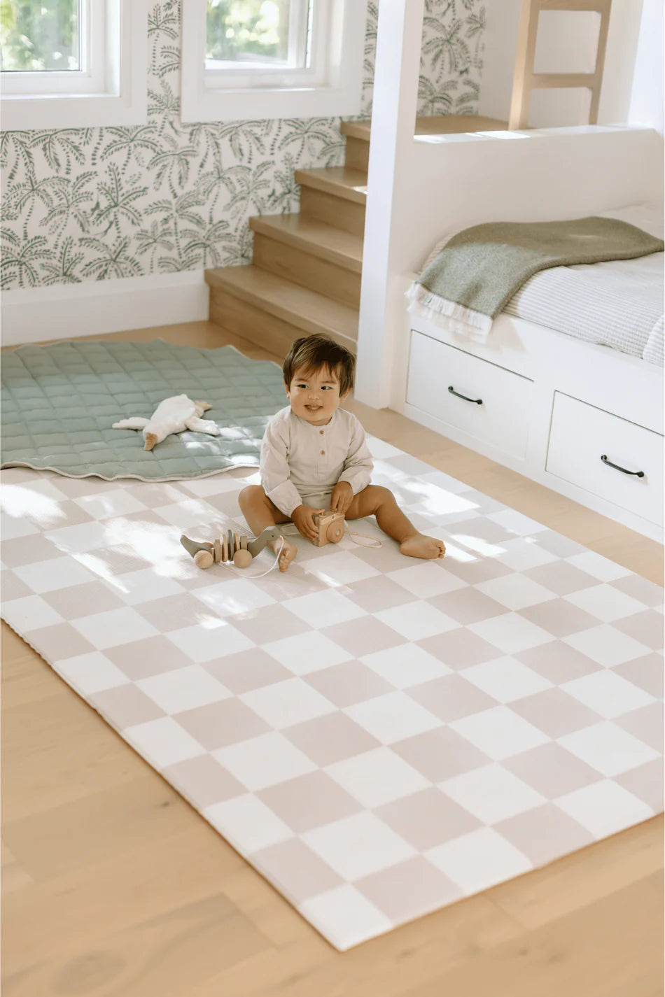 Reversible Padded Play Mat - Checkers and Herringbone