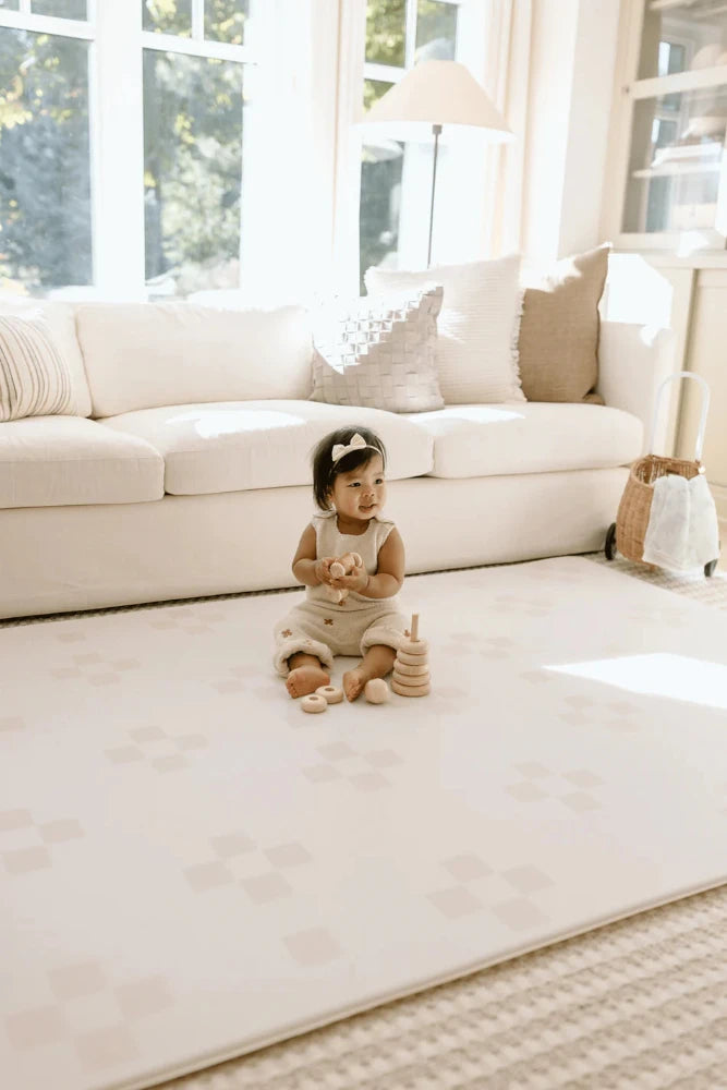 Reversible Padded Play Mat - Taupe Squares & Terrazzo