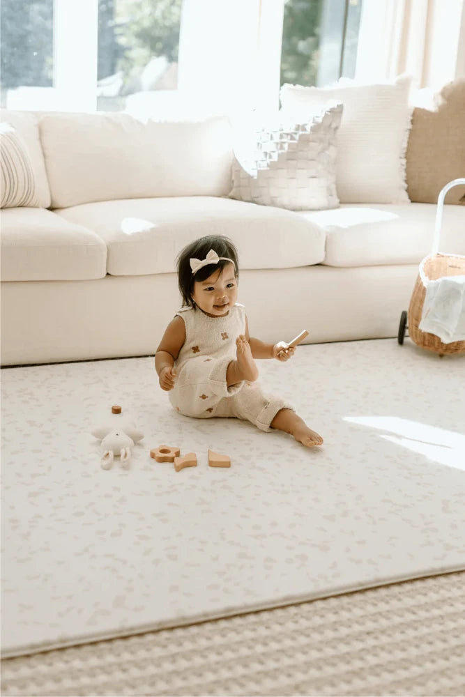 Reversible Padded Play Mat - Taupe Squares & Terrazzo