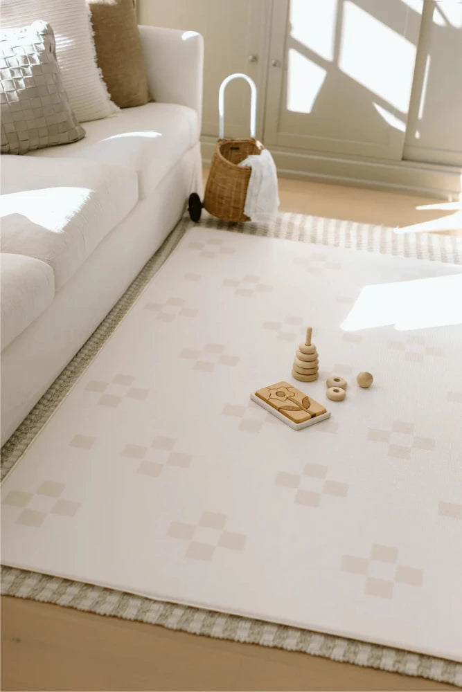 Reversible Padded Play Mat - Taupe Squares & Terrazzo