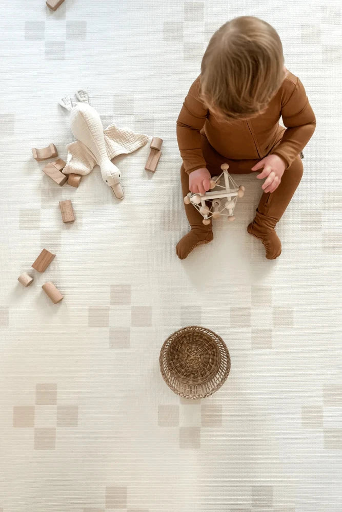 Reversible Padded Play Mat - Taupe Squares & Terrazzo