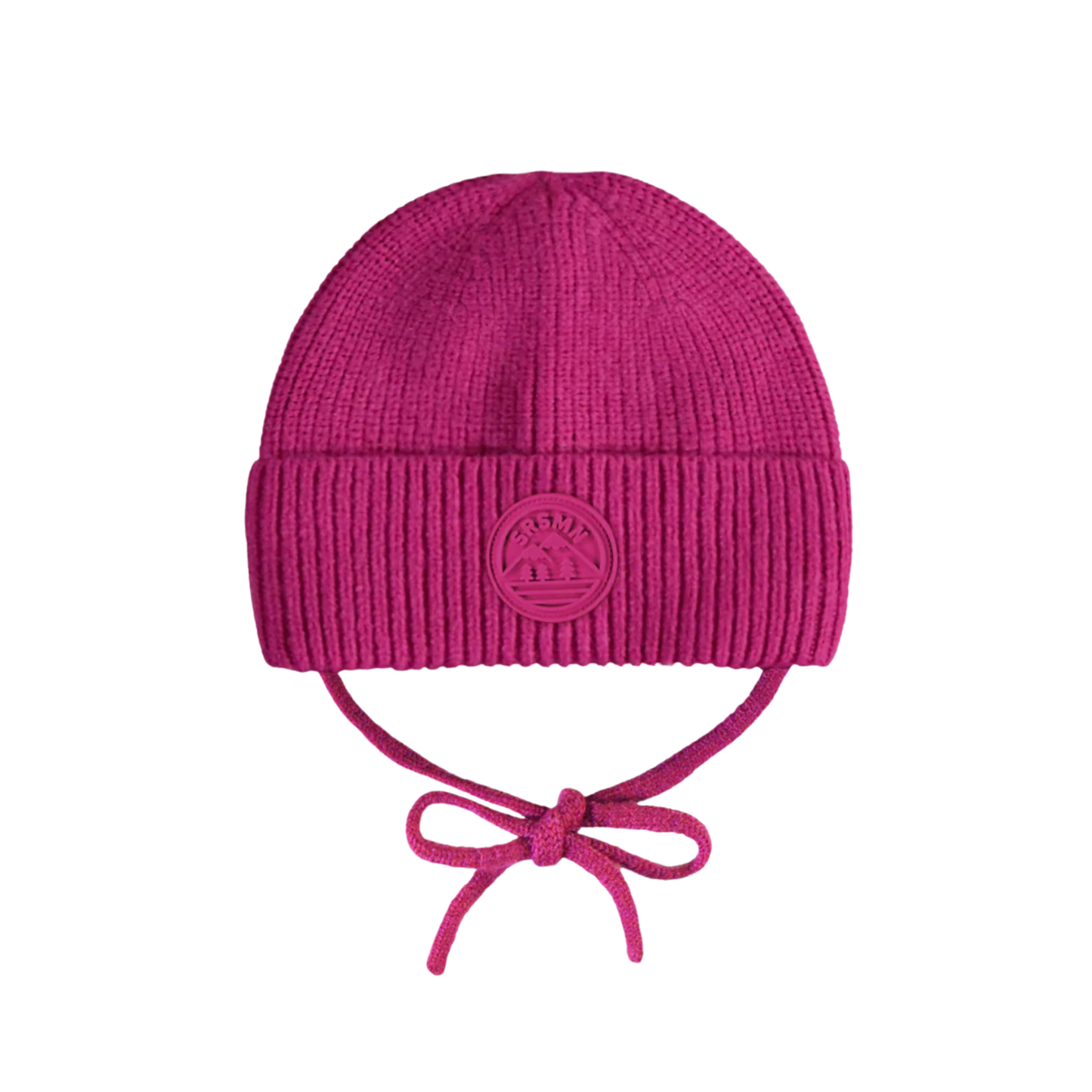 Knit Baby Hat with Ties - Fuchsia