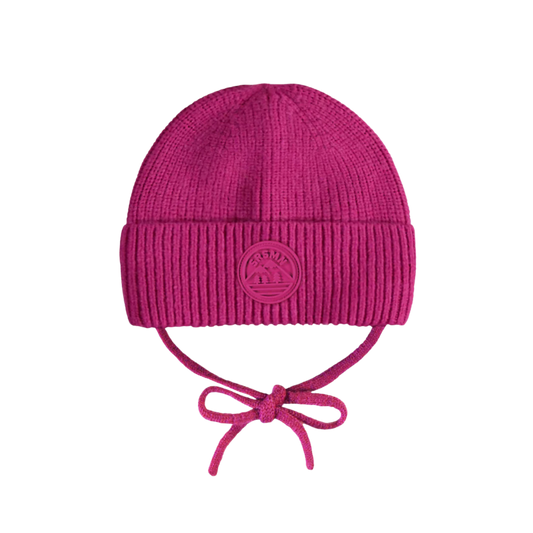 Knit Baby Hat with Ties - Fuchsia