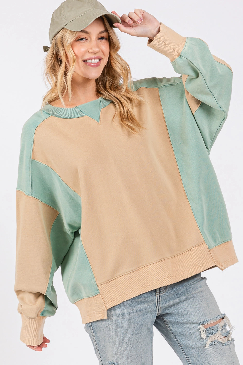 Colourblock Pullover - Cookie/Green