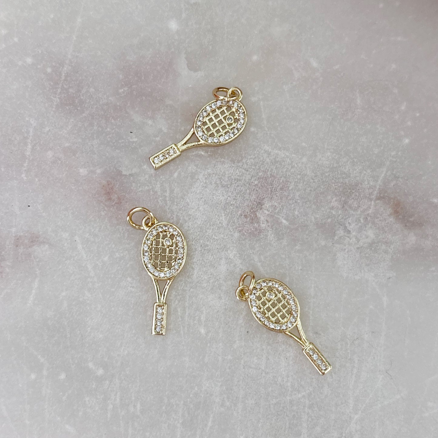 Pave Tennis Racket Charm - Gold