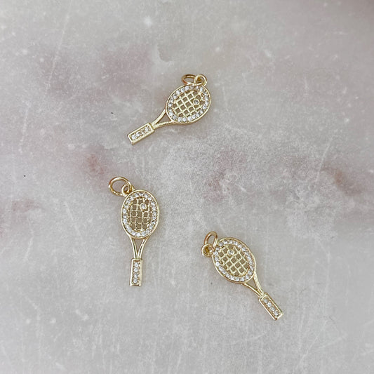 Pave Tennis Racket Charm - Gold