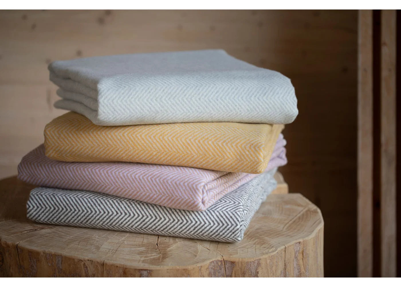 Cotton Flannel Herringbone Blanket - Off White