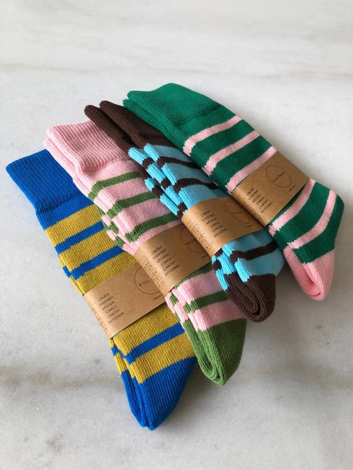 Makino Pop Stripe High Sock - Olive Indigo