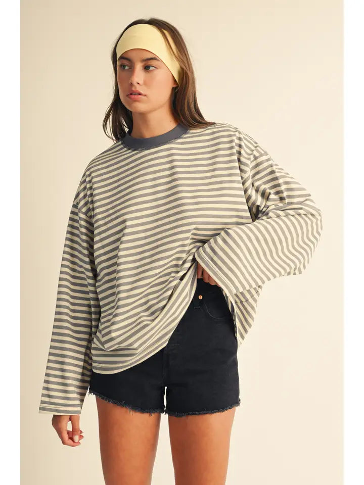 Striped Long Sleeve Top - Grey