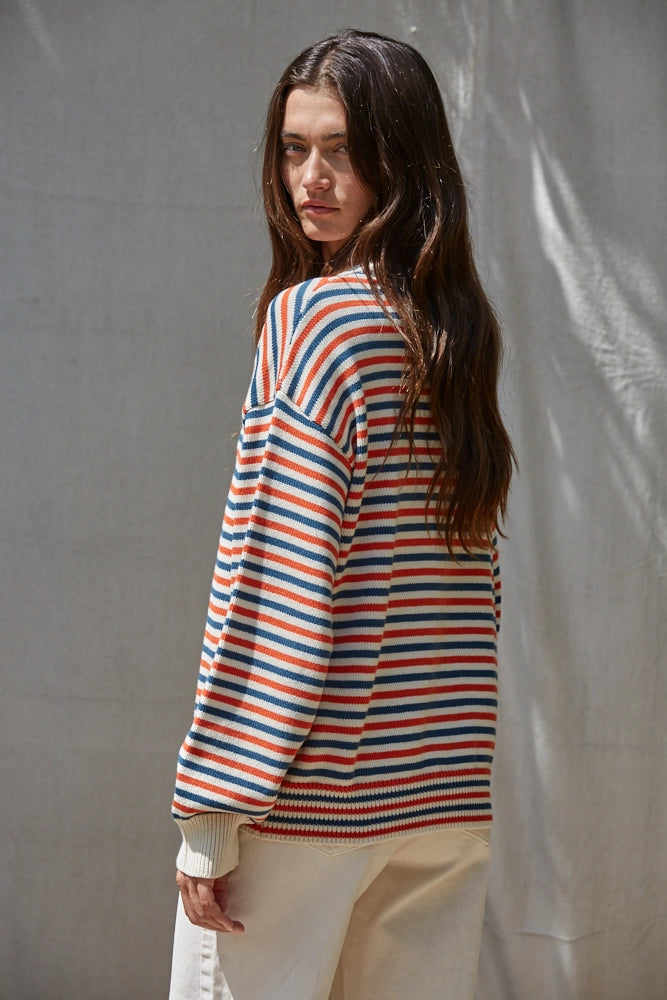 Knit Sweater - Natural Red Stripe
