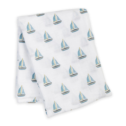 Cotton Muslin Swaddle - Sailboat
